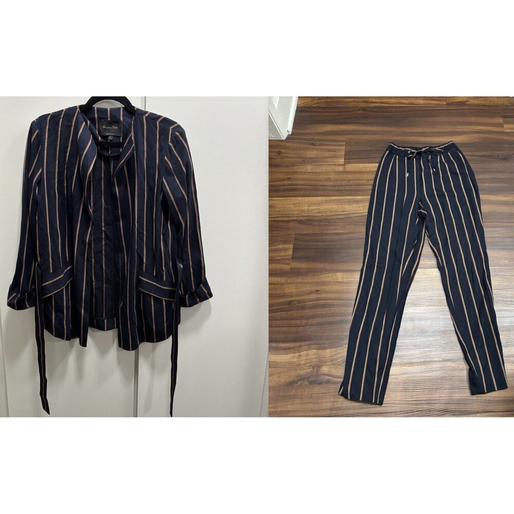 Massimo Dutti Set Sz US 2 Striped Belted Jacket and Stretchy Waistband Pants